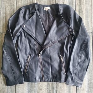 Black Faux Leather Jacket with Zipper Details